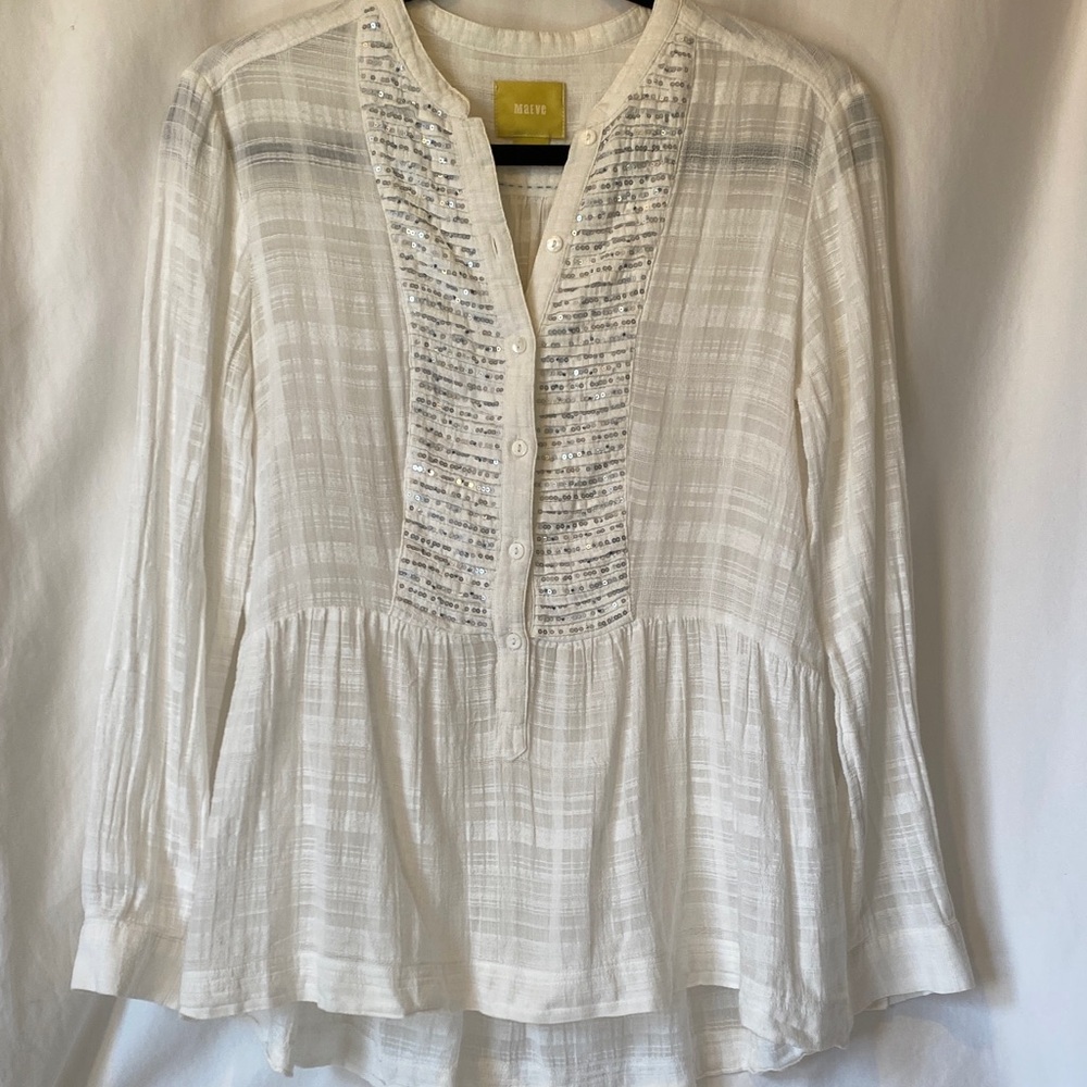 🤍 Maeve white boho Sequin-Trim Peplum Blouse - size 6